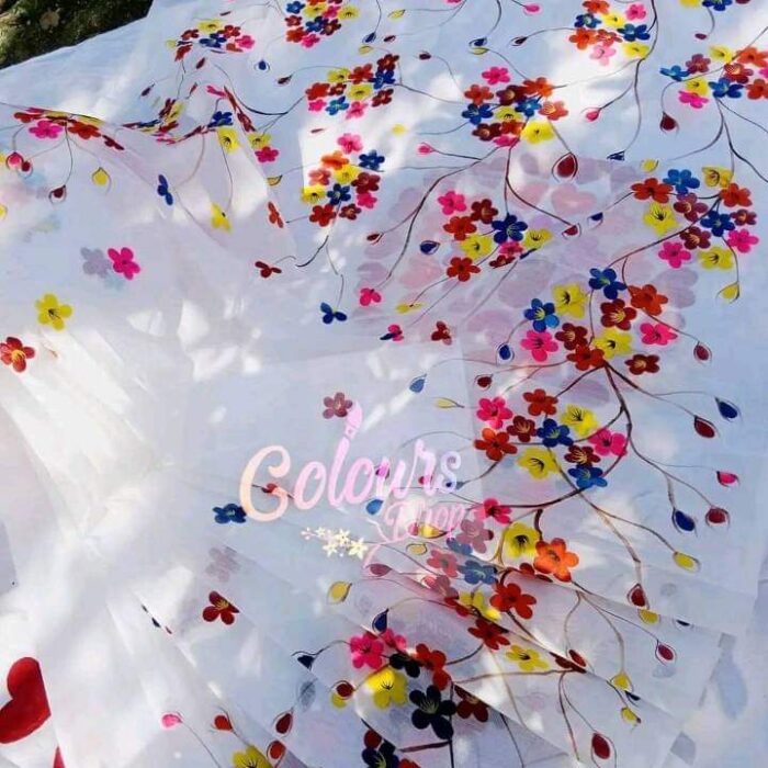 Ready Made Hand Paint Half Silk Saree And Half Silk Punjabi For Combo Couple Wear