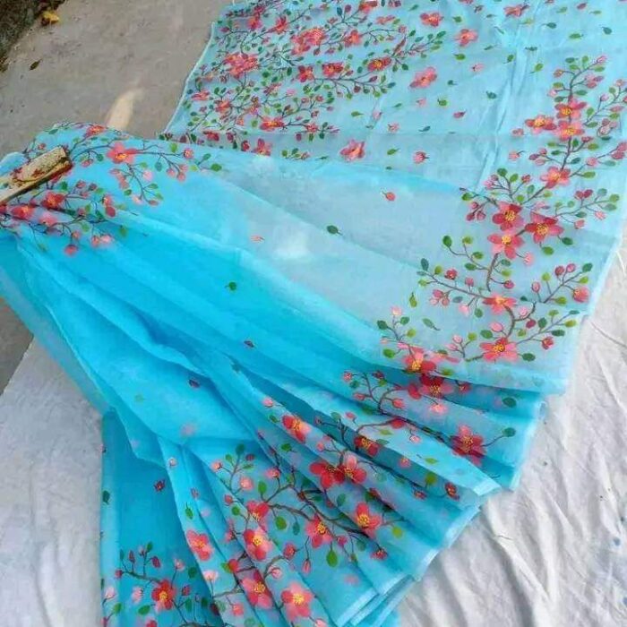 Ready Made Hand Paint Half Silk Saree And Half Silk Punjabi For Combo Couple Wear