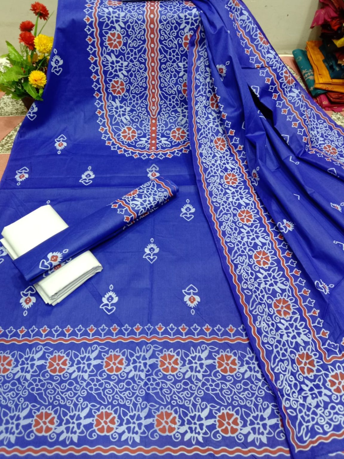 Exclusive Cotton Salwar Kameez Unstitched Skin Print High Quality Three Piece For Women - Image 5