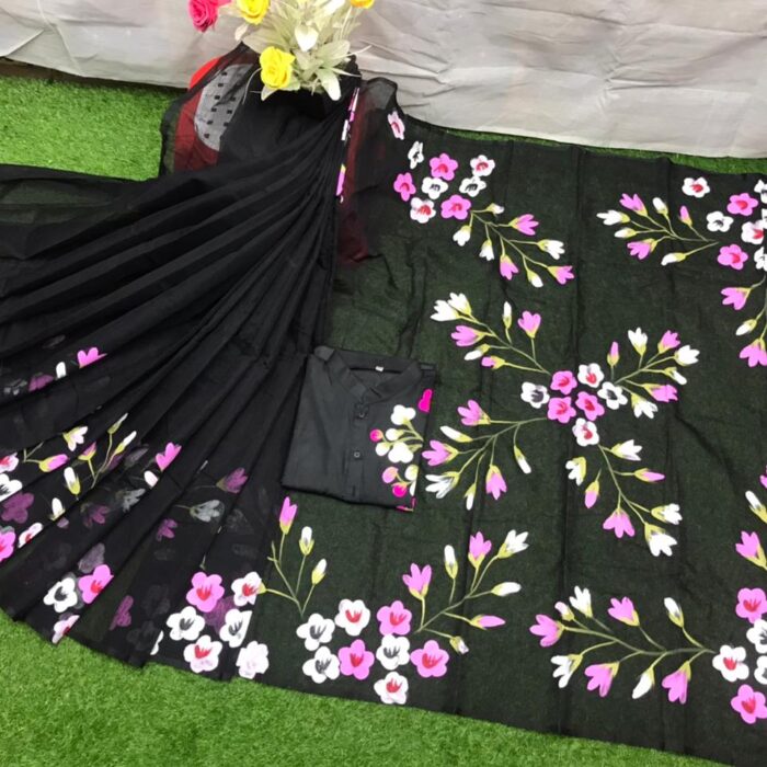 Ready Made Hand Paint Half Silk Saree And Half Silk Punjabi For Combo Couple Wear