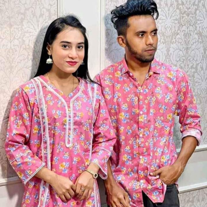 নতুন এক্সক্লুসিভ স্ল্যাব সুতির কাপল সেট ম্যাচিং পোশাক টি-শার্ট এবং সালোয়ার কামিজ পুরুষ/মহিলা