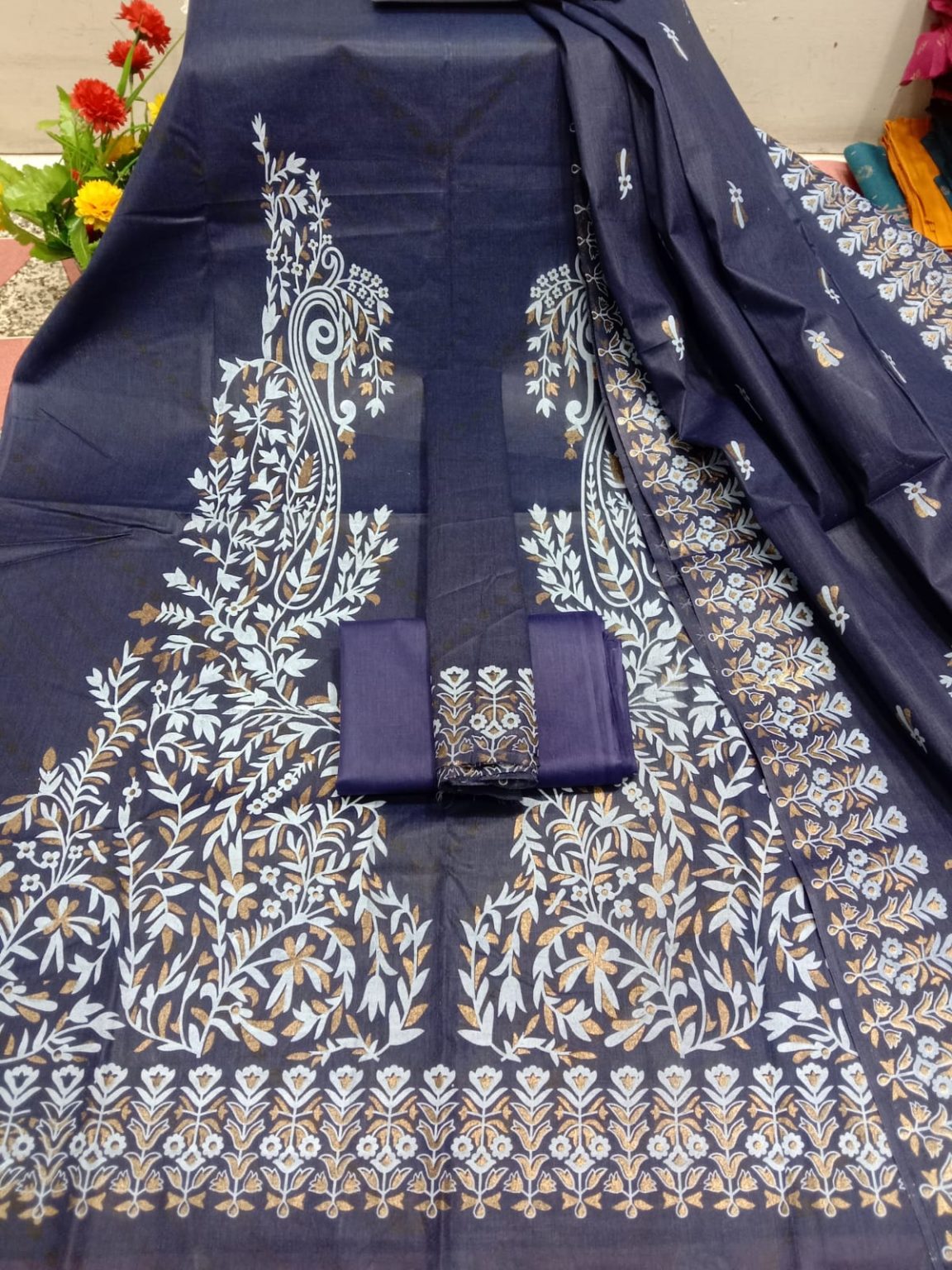 Exclusive Cotton Salwar Kameez Unstitched Skin Print High Quality Three Piece For Women - Image 7