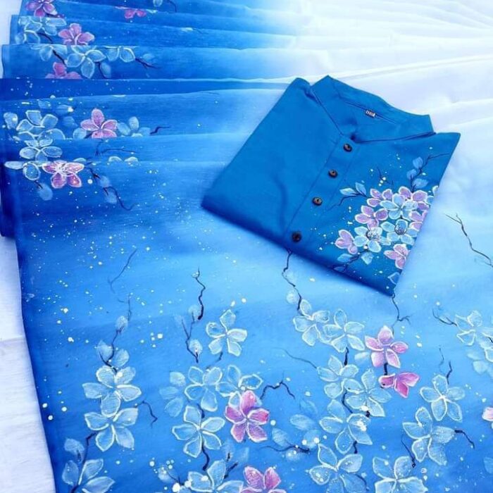 Ready Made Hand Paint Half Silk Saree And Half Silk Punjabi For Combo Couple Wear
