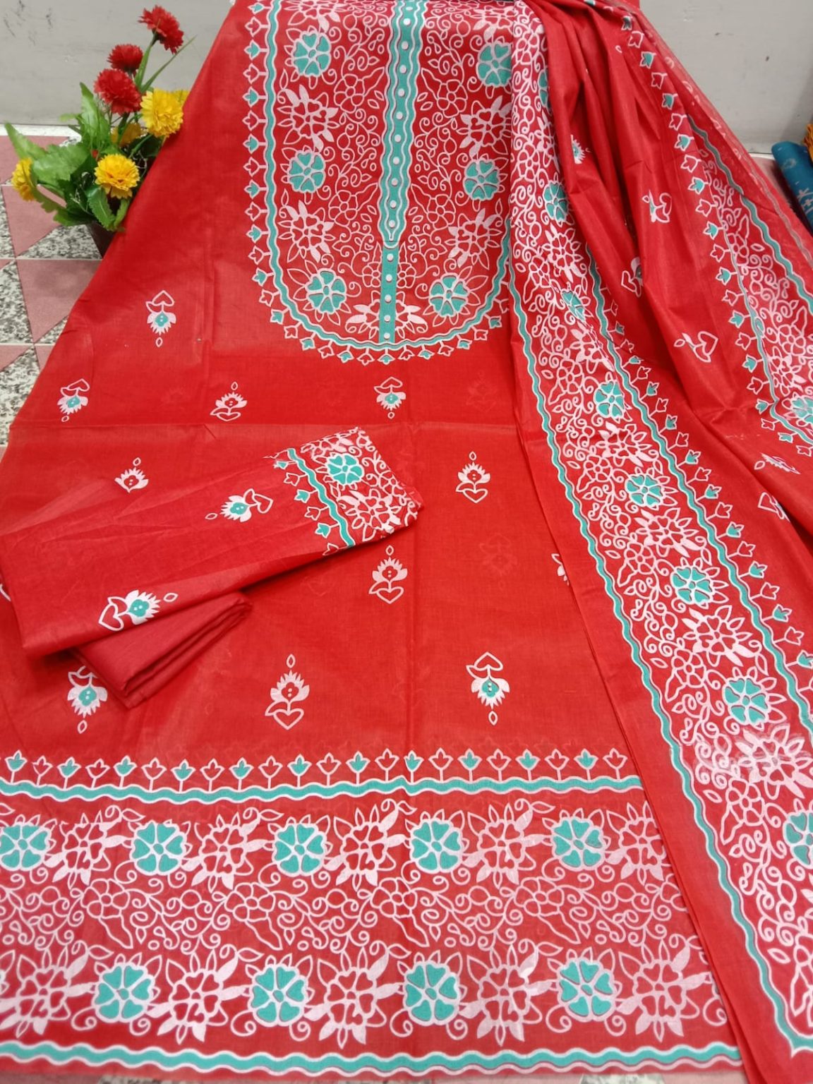 Exclusive Cotton Salwar Kameez Unstitched Skin Print High Quality Three Piece For Women