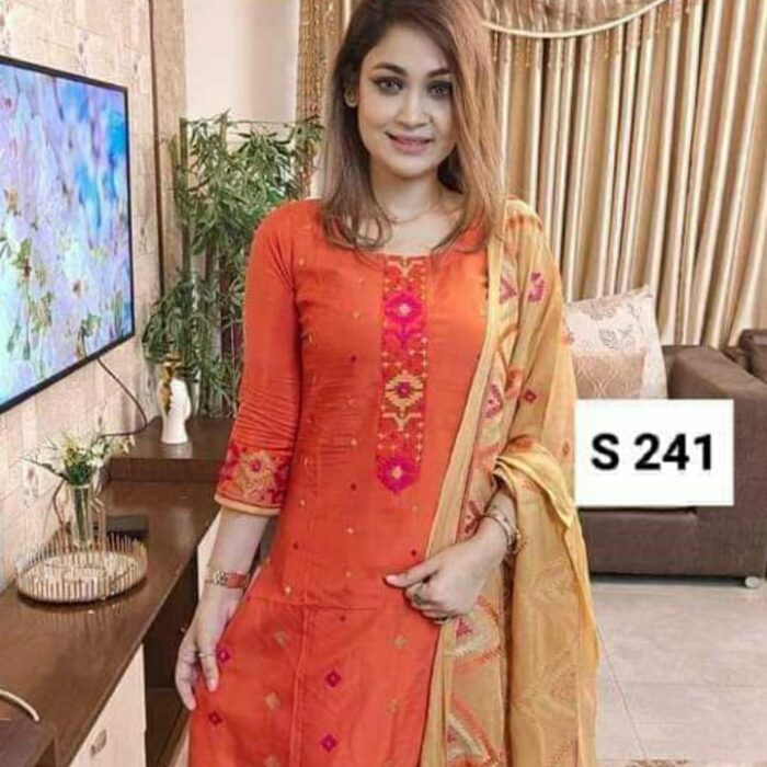 Exclusive Cotton Salwar Kameez Unstitched Skin Print High Quality Three Piece For Women