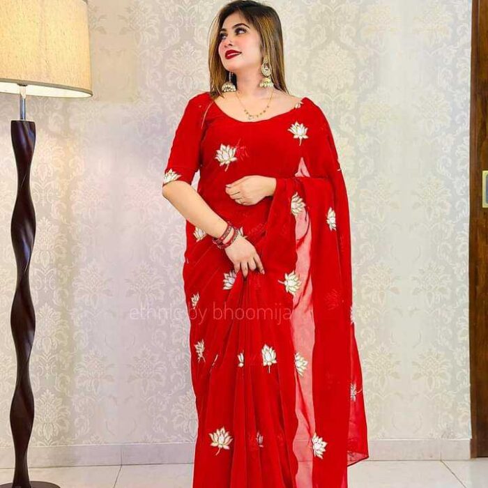 georgate saree with blouse pis in embriodery work with all over saree