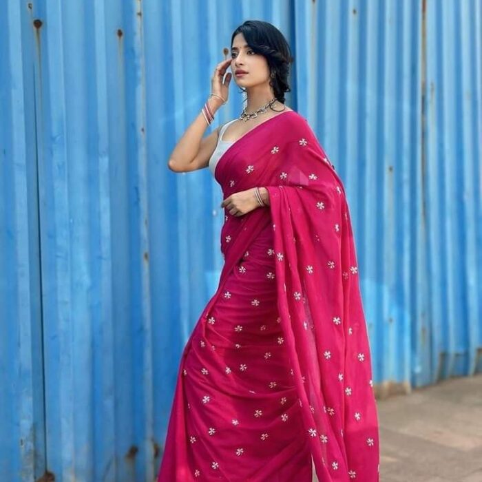 Half silk saree with embriodery work without blouse pis