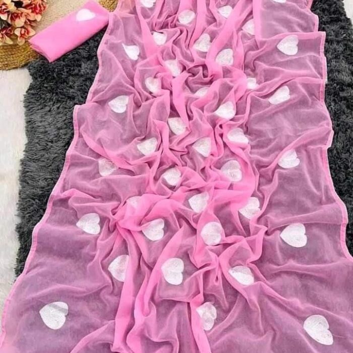 Exclusive Design pink Color Georgette Embroidry work Saree With Matching Blouse pis for women