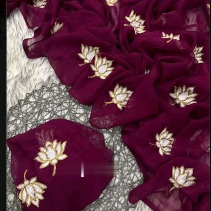 Exclusive Design Merron Color Georgette Embroidry work Saree With Matching Blouse pis for women