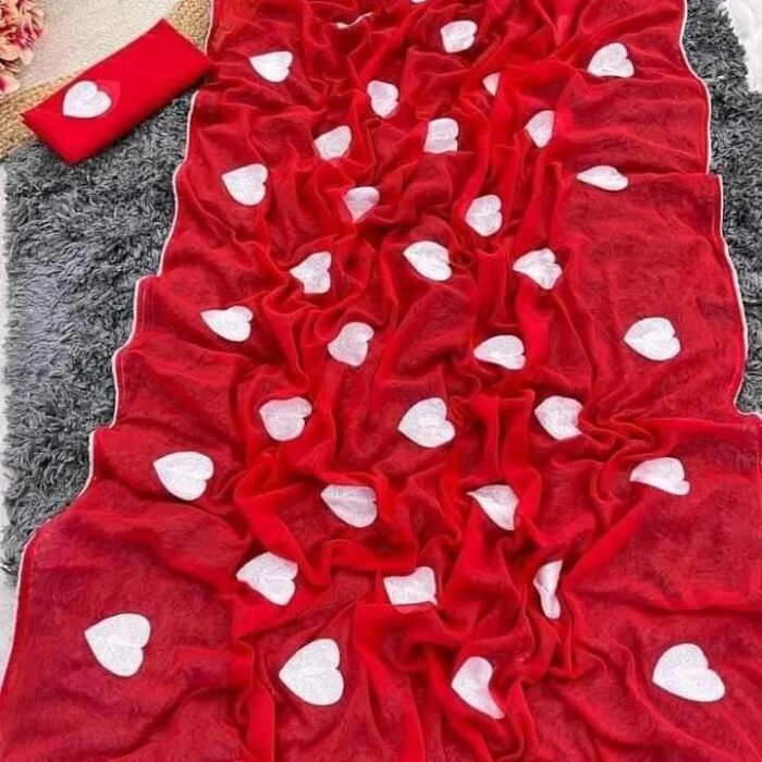 Exclusive Design Red Color Georgette Embroidry work Saree With Matching Blouse pis for women