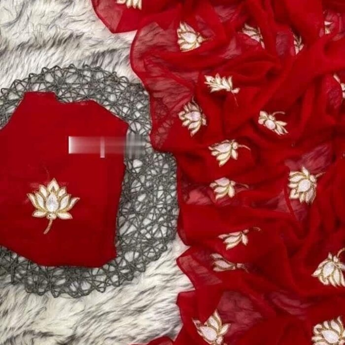 Exclusive Design Red Color Georgette Embroidry work Saree With Matching Blouse pis for women