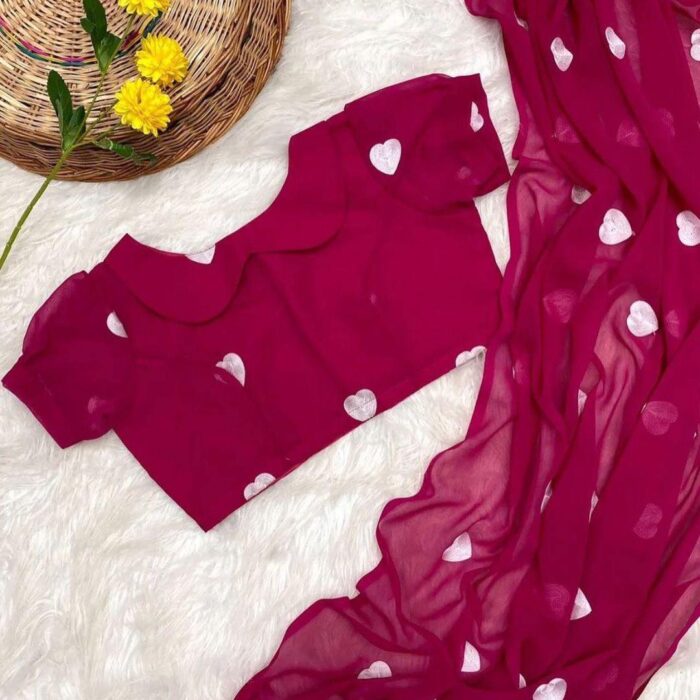 Exclusive Design pink Color Georgette Embroidry work Saree With Matching Blouse pis for women