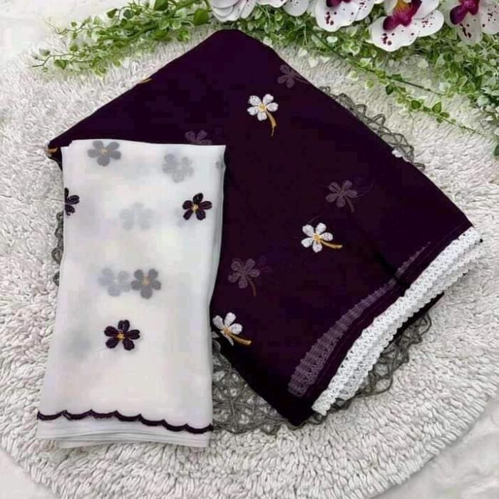 Exclusive Design violet Color Georgette Embroidry work Saree With Matching Blouse pis for women