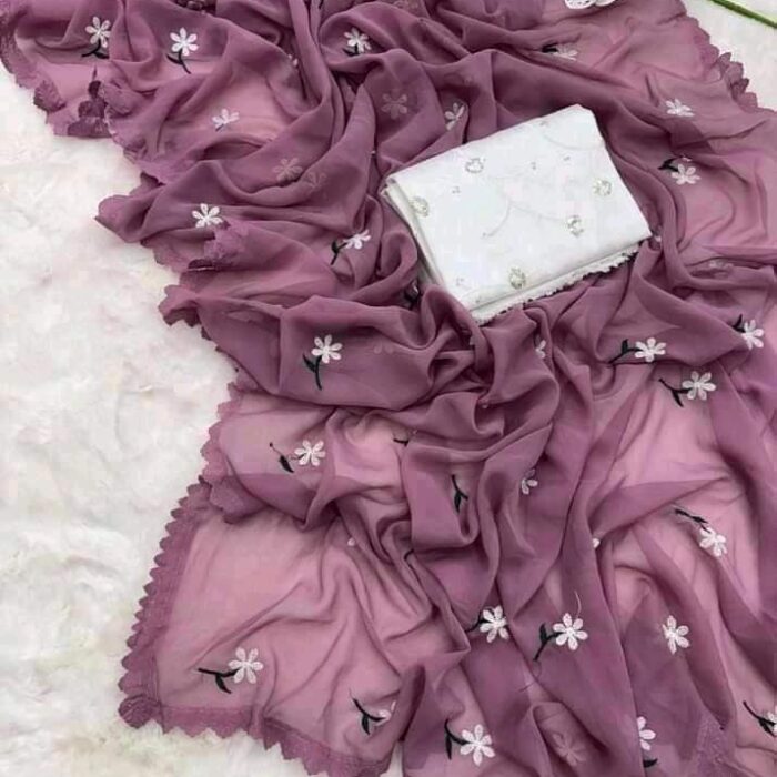 Exclusive Design nood Color Georgette Embroidry work Saree With Matching Blouse pis for women