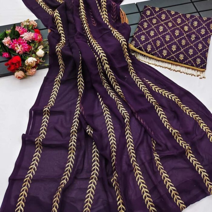 Georgette Saree High Quality Embroidery Work On Blouse - Sari