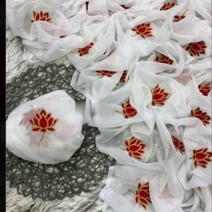 Exclusive Design white Color Georgette Embroidry work Saree With Matching Blouse pis for women